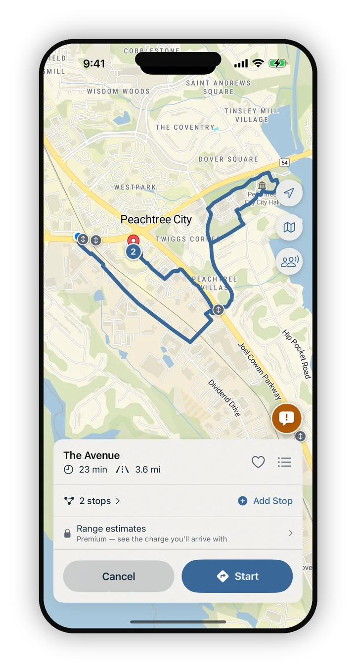 Cruze Cart showing a multi-stop cart route with each stop listed in the order it will be reached